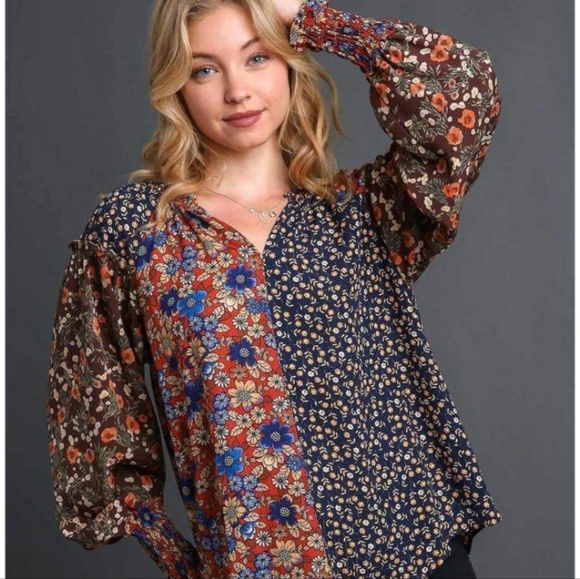 Umgee Tops - Umgee Womens Mix Media Lightweight Bohemian Blouse Top. Sz L